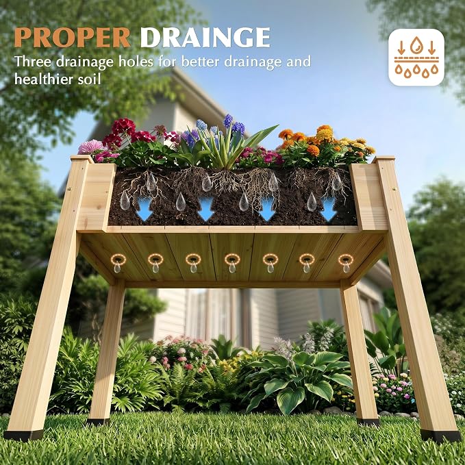 Wood Raised Garden Bed, 48x24x30in Elevated Wooden Planter Box with Legs Standing Growing Bed for Backyard, Patio, Balcony with Bed Liner, 200 Pound Capacity 2PCS