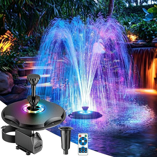 Antfraer Floating Pond Fountain with Remote Control RGB LED Lights, 40W 660GPH Water Pump with 3 Spray Modes, Floating Fountain 27FT Cord & 65.6FT Mooring Line for Garden Ponds, Outdoor Water Features