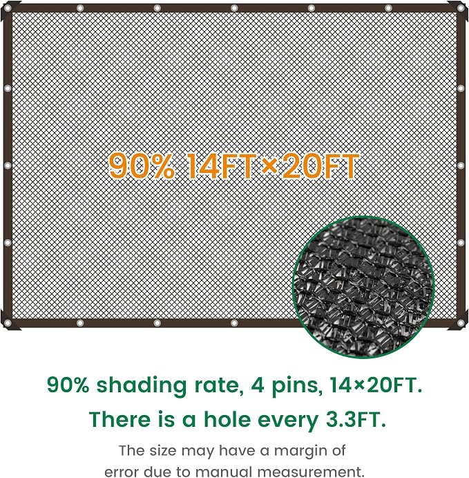Shade Cloth, 14FT X 20FT 90% Black Outdoor Woven Sun Shade with Grommets, Durable Breathable Netting Shading Antifreezing for Patio, Garden, DIY Home, Plants Cover, Greenhouse, Dog Kennel