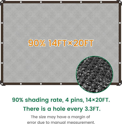 Shade Cloth, 14FT X 20FT 90% Black Outdoor Woven Sun Shade with Grommets, Durable Breathable Netting Shading Antifreezing for Patio, Garden, DIY Home, Plants Cover, Greenhouse, Dog Kennel