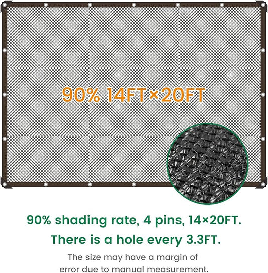 Shade Cloth, 14FT X 20FT 90% Black Outdoor Woven Sun Shade with Grommets, Durable Breathable Netting Shading Antifreezing for Patio, Garden, DIY Home, Plants Cover, Greenhouse, Dog Kennel