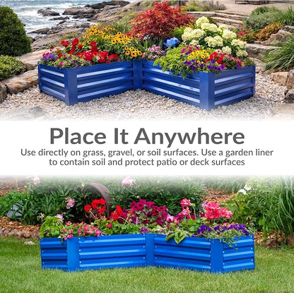 Sunnydaze Galvanized Raised Garden Bed - Outdoor Planter Box for Backyard or Patio - Steel Metal Raised Bed for Gardening Vegetables, Flowers, Herbs - 47 x 47 x 12 in - Blue - L-Shaped