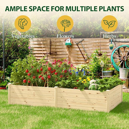 MUPATER 8x4x1.5 FT Wooden Raised Garden Bed, 43 Cubic Feet Outdoor Plant Box with Mortise & Tenon Design, Deep Raised Garden Bed for Herbs, Vegetables and Flowers, Garden, Natural Wood