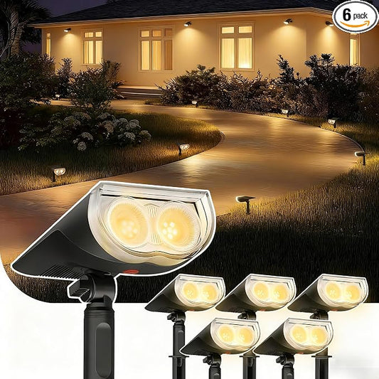Linkind Solar Lights Outdoor StarRayS, Bright Solar Spot Lights Outdoor, IP65 Waterproof Spotlights for Landscape Garden Yard Walkway Patio Tree（Warm White, 6 Pack）