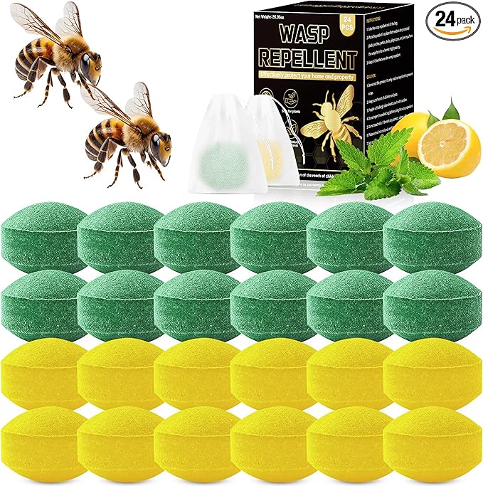 24 Pack Peppermint Wasp & Bee Repellent for Outside, Natural Carpenter Bee Repellent for Yellow Jacket, Hornet, Mud Wasp Deterrent for Outdoor Patio Garden Porch | Long-Lasting Protection | Pet Safe