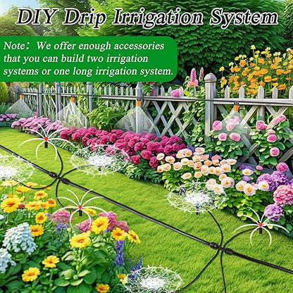 235FT Drip Irrigation System Kit, Automatic Drip Irrigation Kit with 1/2 inch Hose 1/4 inch Distribution Tubing and Accessories