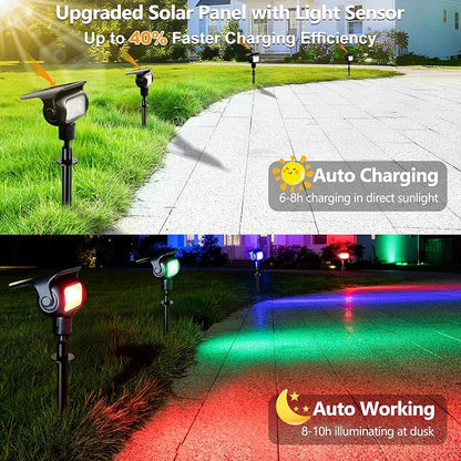 Brizled Solar Powered Spotlight Color Outdoor Spot Light Landscape Lighting | 360° Rotation Head; 9 Color & 11 Mode; IP65 Waterproof; Adjustable Height; Stake or Wall Mounted for Yard Tree Garden Pathway