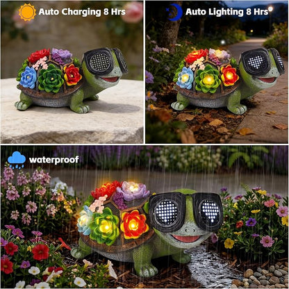 Solar Turtle Statue Garden Decor - Turtle Garden Statues with Love LED Lights,Outdoor Figurine Decorations for Outside Yard, Lawn, Patio, Porch, Balcony, Unique Birthday Gifts for Mom Women Grandma