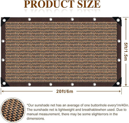 80% Shade Cloth -5x20FT Sunblock Net with Grommet,Lightweight and Durable UV Protection,Shade Cloth for Garden Patio Pergola Balcony Plants Greenhouse Dog Kennel Chicken Coop Outdoor