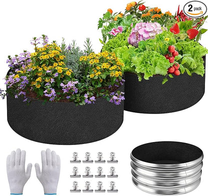 2 Sets 2 x 2 x 1 ft Raised Garden Bed Liner Bag, Breathable Grow Bed Fabric Liners with Clips and Gloves, Garden Box Non Woven Bag for Outdoor Plants Growth Keep Soil Isolation (No Garden Bed)