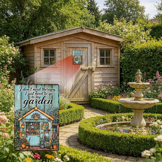 Funny Garden Metal Signs, Vintage Outdoor Wall Decor 8x12 Inch | I Don't Need Therapy, Weatherproof Aluminum Sign for Patio Yard Greenhouse, Gift For Gardeners