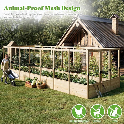 PaPaJet Wooden Raised Garden Bed for Outdoor, Deep Large Planter Box with Netting for Gardening, Vegetables, Flowers, Herbs（7.5× 20.6× 5.9FT）