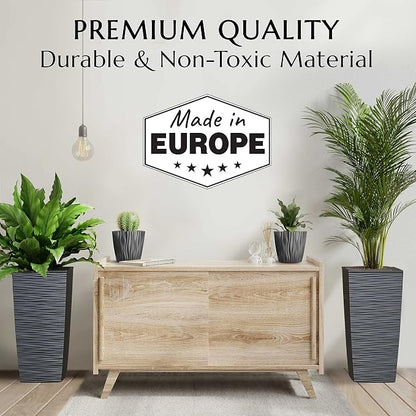 Mueller M-Resin Heavy Duty Tall Planters for Outdoor Plants, Indoor Grande Plant Pots, Boxes, Trees, Flower Pots, 2-Piece Set, 24”, Modern Design, Built-in Drainage, Front Porch Decor, Dark Gray