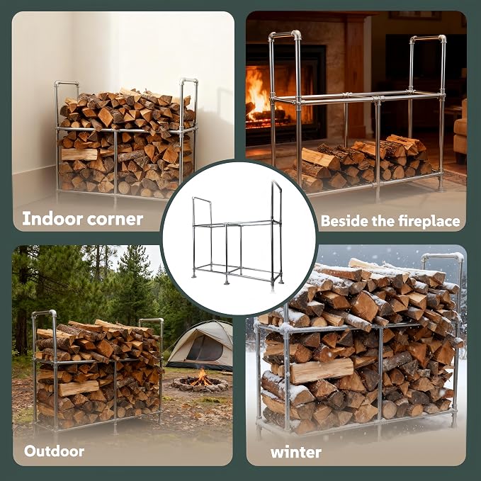 6ft Heavy Duty Tall Firewood Rack with Dual-Tier Structural Design | Constructed with Galvanized Steel Pipes and Featuring a Firewood Rack Cover,Load-bearing Capacity 3,500 lbs,Indoor/Outdoor
