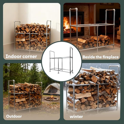 6ft Heavy Duty Tall Firewood Rack with Dual-Tier Structural Design | Constructed with Galvanized Steel Pipes and Featuring a Firewood Rack Cover,Load-bearing Capacity 3,500 lbs,Indoor/Outdoor