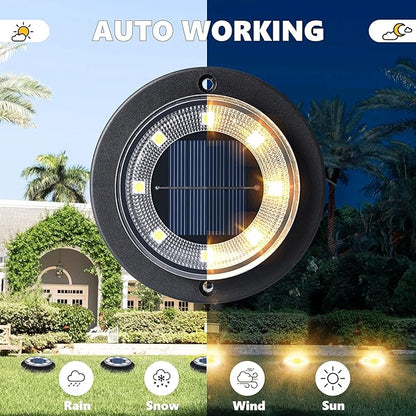 Flacchi Solar Lights Outdoor Waterproof - 2-in-1 Solar Powered Ground Lights Outdoor Solar Disk Light Landscape Light for Deck Step Patio Yard Pathway Walkway Driveway Garden (Warm White, 8 Pack)