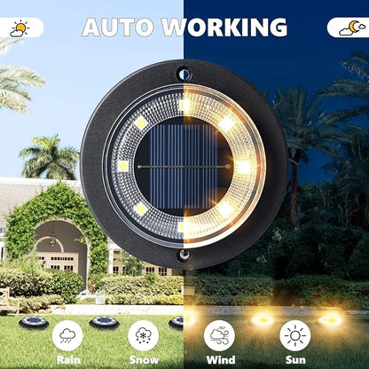 Flacchi Solar Lights Outdoor Waterproof - 2-in-1 Solar Powered Ground Lights Outdoor Solar Disk Light Landscape Light for Deck Step Patio Yard Pathway Walkway Driveway Garden (Warm White, 2 Pack)