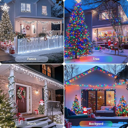 JMEXSUSS 2 Pack Solar String Lights Outdoor Waterproof, Total 66 FT 200 LED Solar Christmas Lights Outdoor, Twinkle Light for Christmas Tree Outside Garden Yard Xmas Decor, White to Multicolor