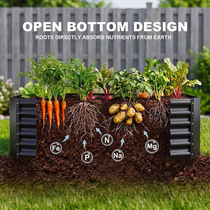 AHEONLAR 2 Pack 8×4×1.5ft Galvanized Raised Garden Beds Outdoor, Rectangle Sturdy and Durable Planter Boxes for Vegetables, Fruits, Flowers and Plants, Easy Assembly, Black