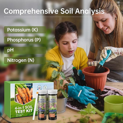 AAwipes Soil Test Kit for 4-in-1 pH, Nitrogen(N), Phosphorus(P), Potassium(K) Levels – 40 Tests for Garden, Lawn, Yard & Plant Care – Reliable Nutrient Tester with Sampling Accessories