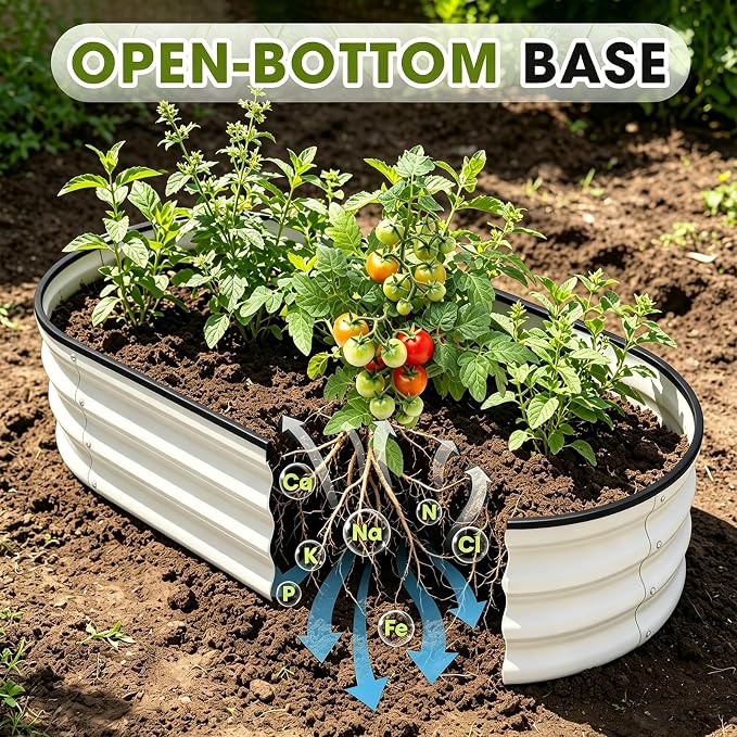 6x3x1.5ft Galvanized Raised Garden Bed Outdoor, 18'' Oval Large Metal Planter Garden Boxes for Gardening, Planting Deep Root Vegetables, Herbs, Fruits, Flower, Rustproof, Rubber Strip, White