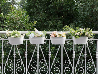 Dahey 10.5 Inch Metal Iron Hanging Flower Pots for Railing Fence Hanging Bucket Pots Countryside Style Outdoor Planter Window Flower Plant Holder with Detachable Hooks Home Decor,White,4 Pcs