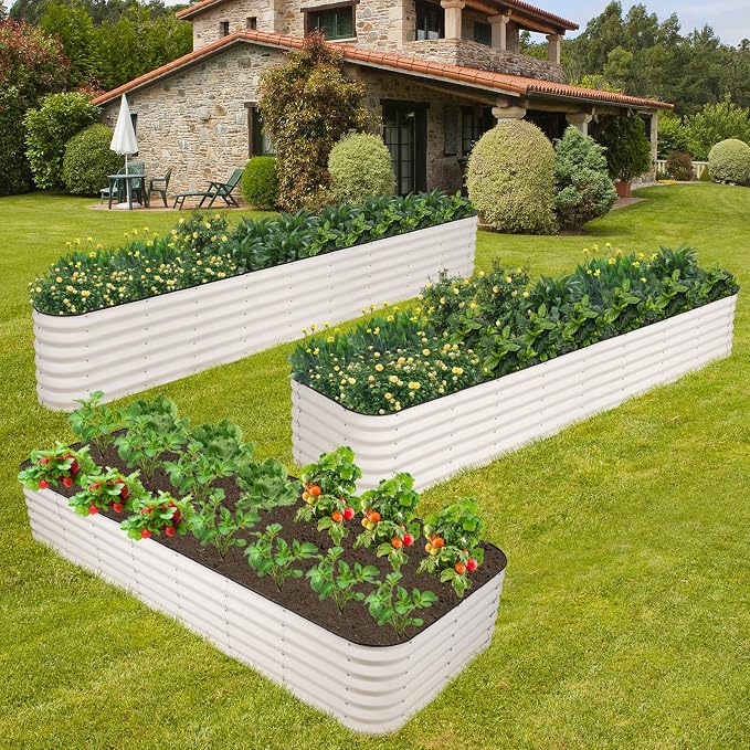 GoCampDriect 6IN1 Raised Garden Bed - 8x3x1ft Galvanized Raised Garden Boxes Outdoor Corrosion Resistant | Variable Shape 9x2x1ft Metal Raised Garden Beds for Planting Vegetable, Fruits,Flower