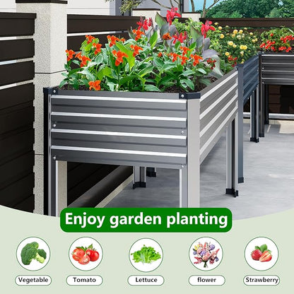 DIIYIV Galvanized Raised Garden Bed with Legs,48×24×30in Silver | Elevated Planter Box for Backyard,Garden, Patio, Balcony, 400lb Capacity