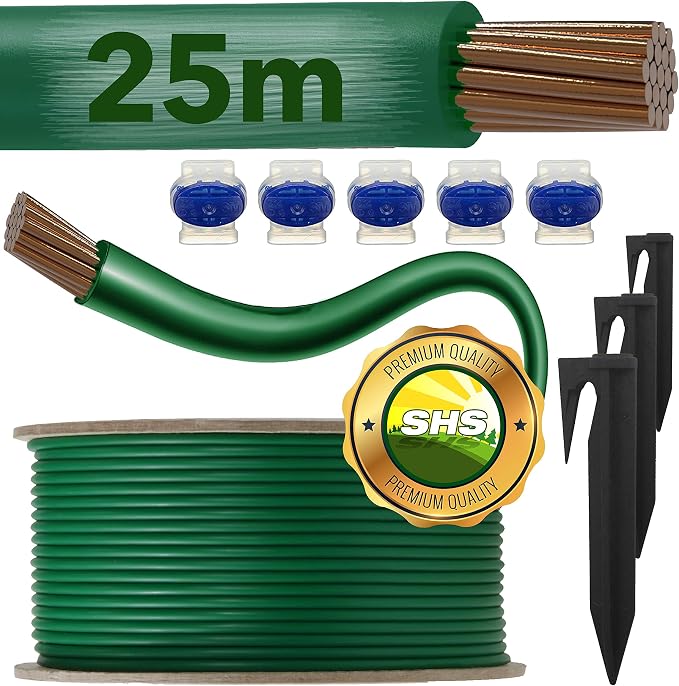 RASENFREUND Boundary Cable 25 m + 25 Ground Spikes + 5 Cable Connectors for Robotic Lawnmower Accessories Set Boundary Wire - Compatible with Gardena/Bosch/Husqvarna/Worx - Diameter 2.7 mm/Set