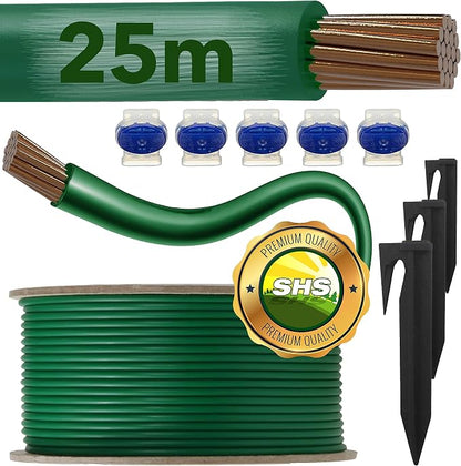 RASENFREUND Boundary Cable 25 m + 25 Ground Spikes + 5 Cable Connectors for Robotic Lawnmower Accessories Set Boundary Wire - Compatible with Gardena/Bosch/Husqvarna/Worx - Diameter 2.7 mm/Set