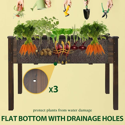 MUPATER 48 x 24 x 30in Raised Garden Bed, Wood Elevated Planter Box with Legs, Outdoor Raised Beds for Gardening, Backyard, Patio and Balcony, Rustic