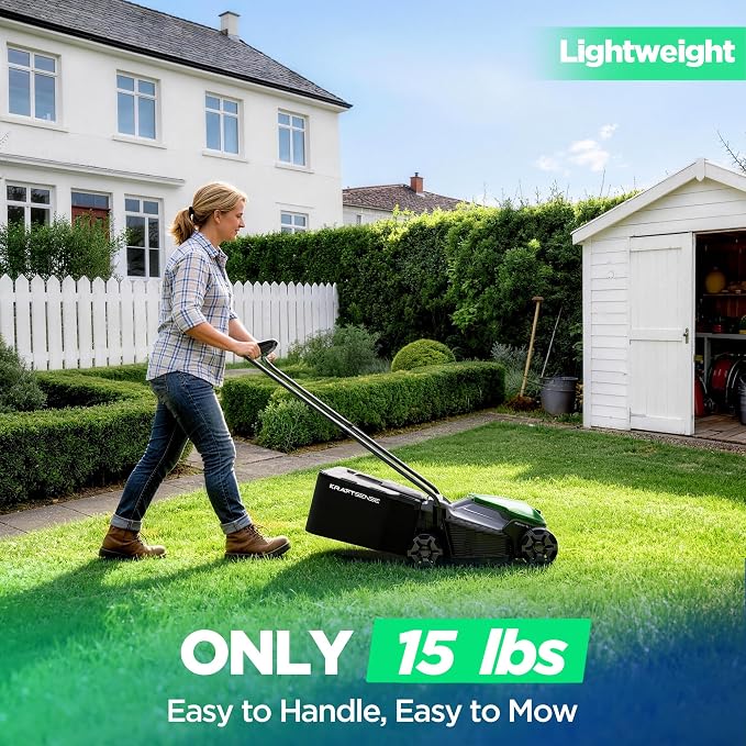 14" Cordless Lawn Mower, 20V Lightweight Push Mower with 8.0Ah Battery, Ultra-Quiet Motor for Small Yards, Lawn Care, Backyard Maintenance