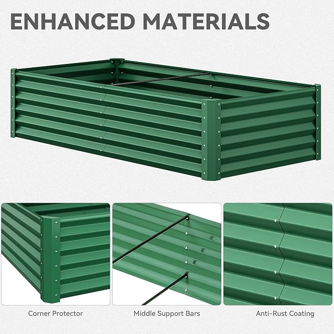 YITAHOME 72x36x18 in 2pcs Galvanized Raised Garden Bed Kit, Large Metal Planter Box with Gloves & Support Rod, Outdoor Flower Bed for Plants Vegetables, Green