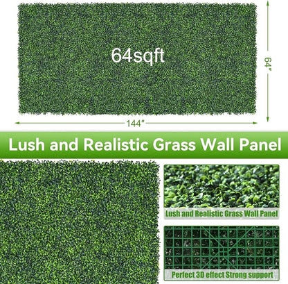 Artificial Boxwood Roll, 64x144 in (64 sqft) UV-Anti Faux Ivy Grass Wall Backdrop for Balcony Privacy, Fake Grennery Wall Decor for Garden, Patio, Backyard