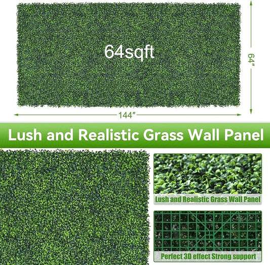 Artificial Boxwood Roll, 64x144 in (64 sqft) UV-Anti Faux Ivy Grass Wall Backdrop for Balcony Privacy, Fake Grennery Wall Decor for Garden, Patio, Backyard