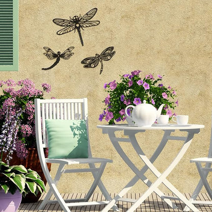 Moxweyeni 3 Pack Metal Dragonfly Wall Decor Outdoor Garden Fence Art 7.9/8.6/11.4 Inch Outside Wall Hanging Decorations for Living Room, Bedroom, Yard, Patio, Porch Dragonfly Gift