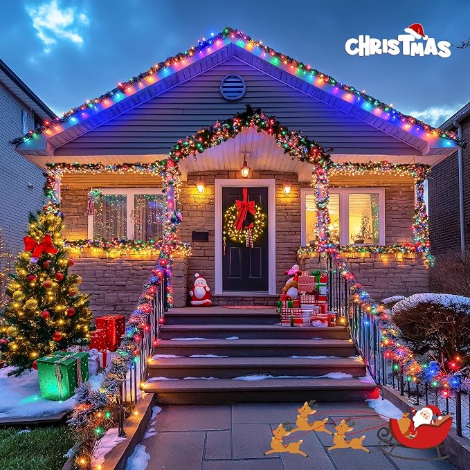 JMEXSUSS 2 Pack Solar String Lights Outdoor Waterproof, Total 66 FT 200 LED Solar Christmas Lights Outdoor, Twinkle Light for Christmas Tree Outside Garden Yard Xmas Decor, Warm White to Multicolor