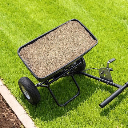VEVOR Broadcast Spreader, 12ft Spreading Width, Push Broadcast Spreader with 13" All-Terrain Tires, Adjustable Flow Control, 130lbs Capacity Hopper, Lawn Spreaders for Fertilizer Seed Ice Melt