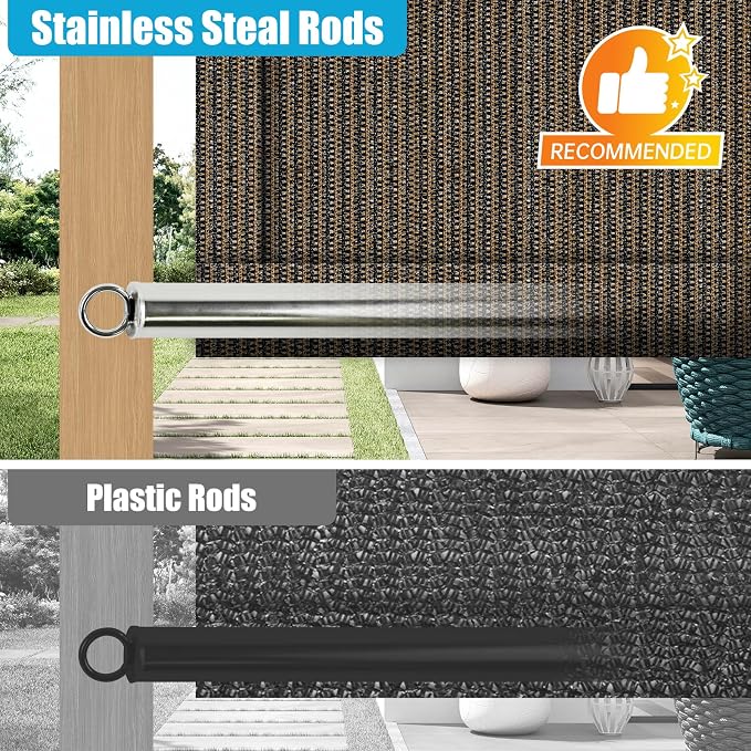 Shade&Beyond 6' W × 24' L Pergola Shade Cover Mocha Pergola Cover Canopy Replacement Shade Cloth for Garden, Patio, Deck, Porch with Grommets and Rods(Make Custom Size)