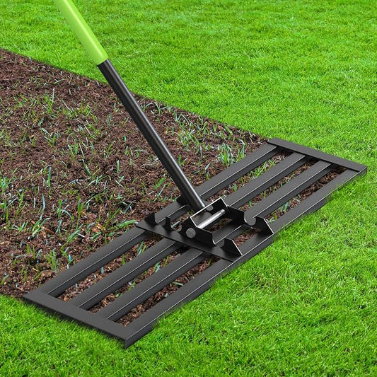 Seeutek Lawn Leveling Rake, 35" x 10" Heavy Duty Ground Leveler | with 0-180° Adjustable Handle, 6.5FT Steel Handle Lawn Leveler for Yard Garden Golf, Ease Level Soil Sand Dirt Surface