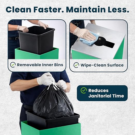 Alpine Commercial Indoor Recycle Bin - 29 Gallon Modern Looking Green Recycle Bin, Office Recycling Bins, Metal Trash and Recycling Container with Stickers & 3 Optional Lids (lid Sold Separately)