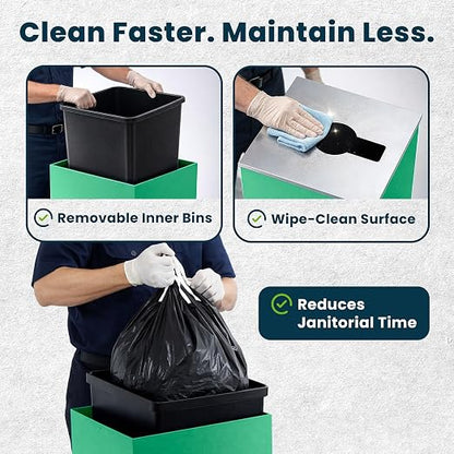 Alpine Commercial Indoor Recycle Bin - 29 Gallon Modern Looking Green Recycle Bin, Office Recycling Bins, Metal Trash and Recycling Container with Stickers & 3 Optional Lids (lid Sold Separately)