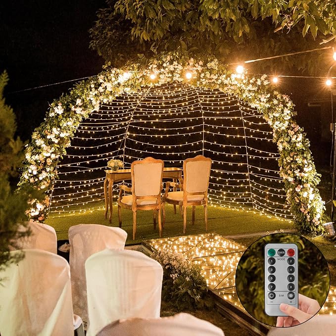 Battery Operated Christmas Lights, 33Ft 100 LED Warm White String Lights with Auto Timer & 8 Modes, Shatterproof Waterproof for Outdoor Indoor Wedding Party Home, Black Wire