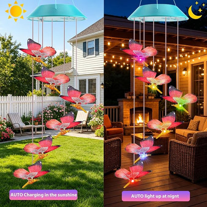 Toodour Solar Wind Chime, Color Changing LED Swaying Butterfly Wind Chimes, Upgrade Butterfly with Fluttering Wings, Waterproof Solar Outdoor Light Decor for Garden Window Patio, Gift for Mom Grandma