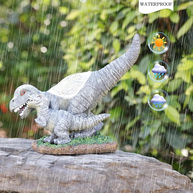 Rezpuao Garden Statue Dinosaur,Solar Dinosaur Decor for Outdoor,Resin Dinosaurs Figurine with Solar Light for Patio,Balcony,Yard,Lawn Ornament,Perfect Garden Gift