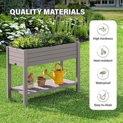 Elevated Raised Garden Bed with Wheels,Medium Gray-33.7" h