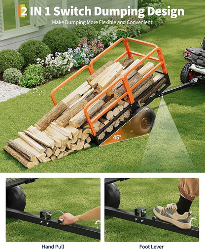 GarveeLife ATV UTV Trailer Tow Behind Dump Cart 22 Cu.ft 1600Lbs Steel, Heavy Duty Pull Behind Utility Dump Trailer for Lawn Mower Trailer Tractor Garden Yard with Removable Rear Panel