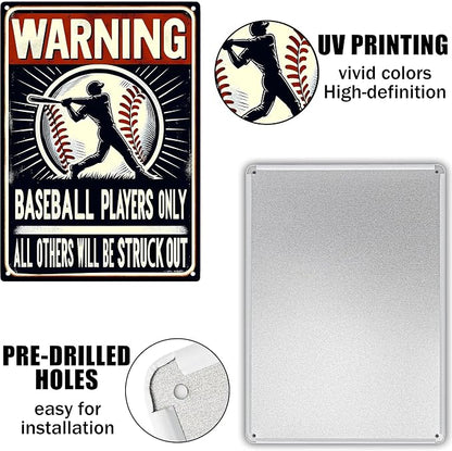 Warning Baseball Players Only Tin Signs-Metal Signs Baseball Posters,Baseball Gifts for Boys 8-12 for Boys Room Wall Decor(8×12 inch)