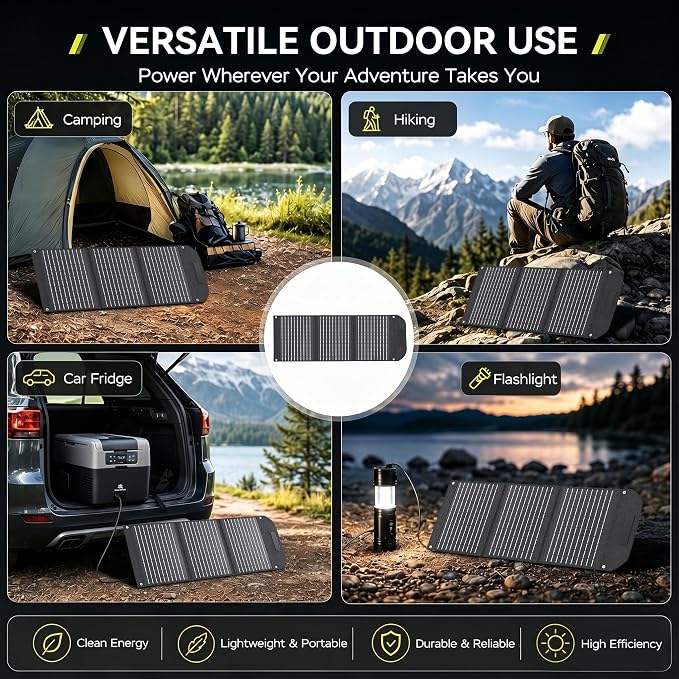 MARBERO Portable Solar Panel 30W Solar Panel Charger 23% High Efficiency Foldable Solar Panels QC3.0 USB & DC Port Compatible with Cell Phone Ipad Laptop IP65 Waterproof for Camping Outdoor Cloudy
