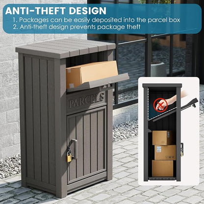 Package Delivery Box for Outside, Large Lockable & Weatherproof Anti-Theft Parcel Drop Box for Porch, Curbside, House Storage, Gray(60 Gallon)
